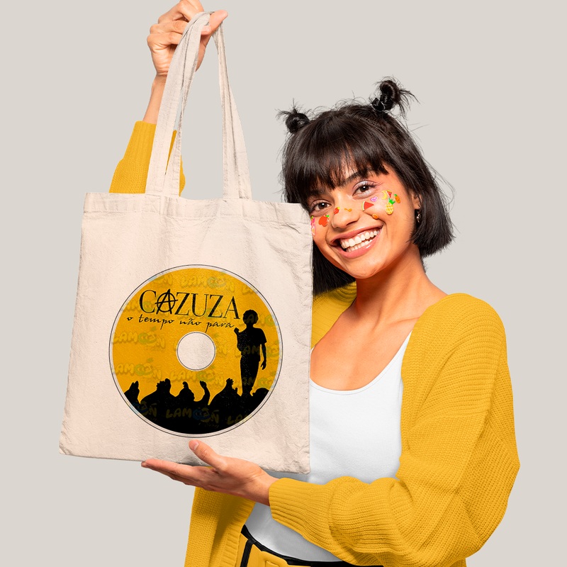 Sacola Ecobag Bolsa 38X40 Algodão- Cazuza CD Amarelo o tempo nao para