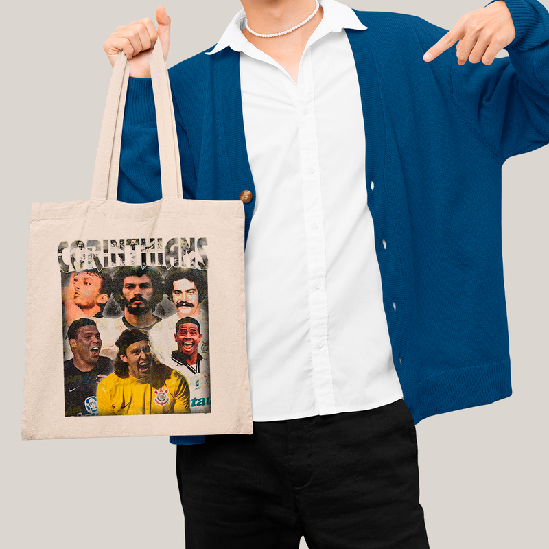 Sacola Ecobag Bolsa 38X40 Algodão- Futebol Ídolos Antigos Cássio Marcelinho Carioca Ronaldo Corinthians