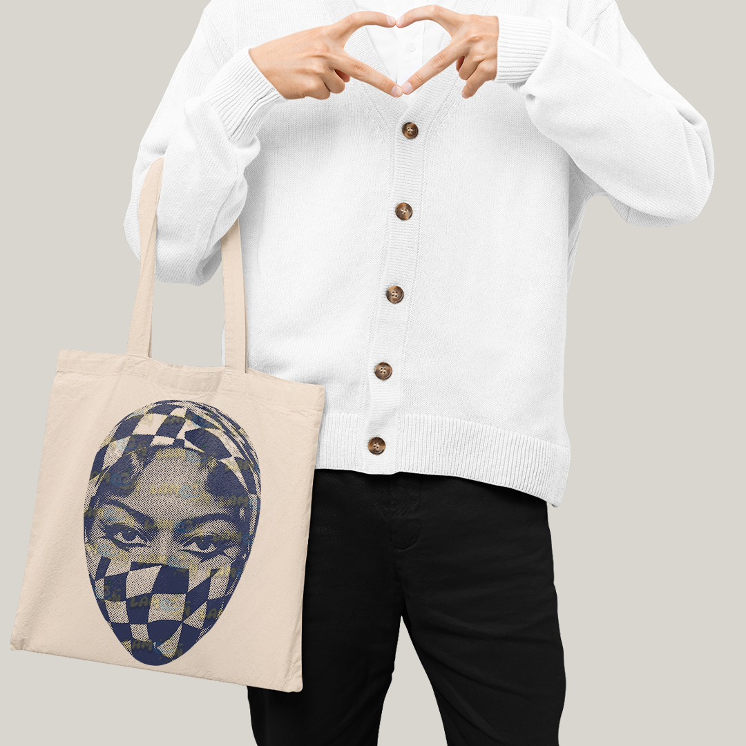 Sacola Ecobag Bolsa 38X40 Algodão-  Byonce Cowboy Rosto azul