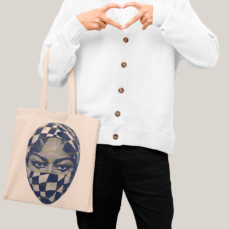 Sacola Ecobag Bolsa 38X40 Algodão-  Byonce Cowboy Rosto azul