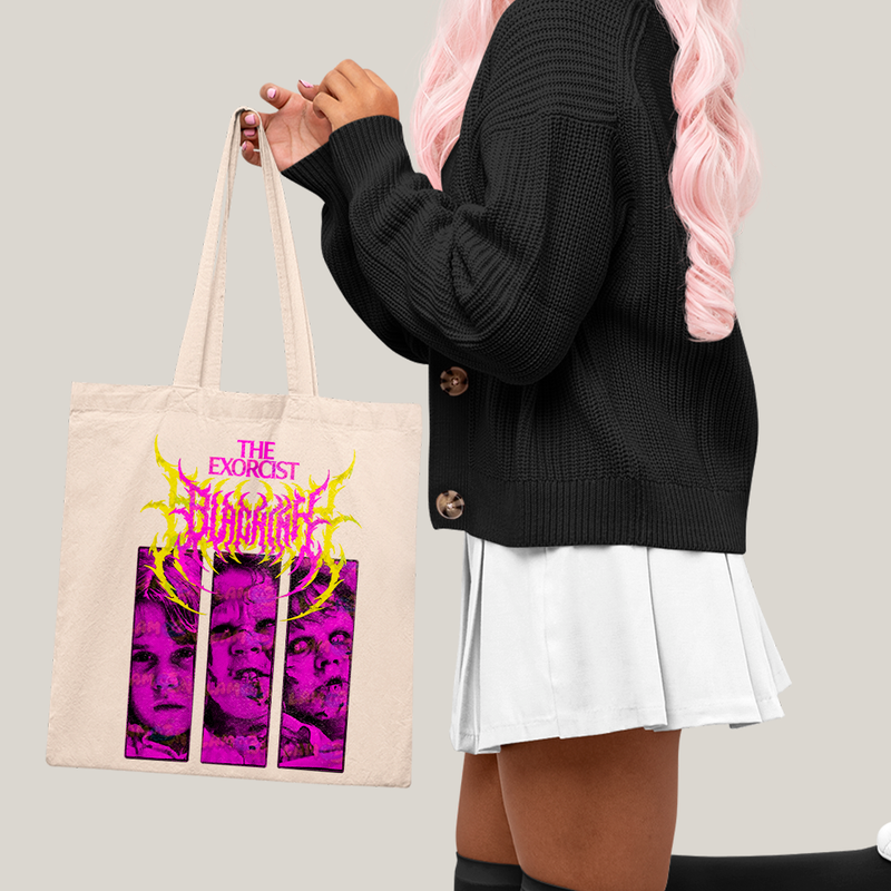 Sacola Ecobag Bolsa 38X40 Algodão-O Exorcista FIlme de Terror roxo e amarelo