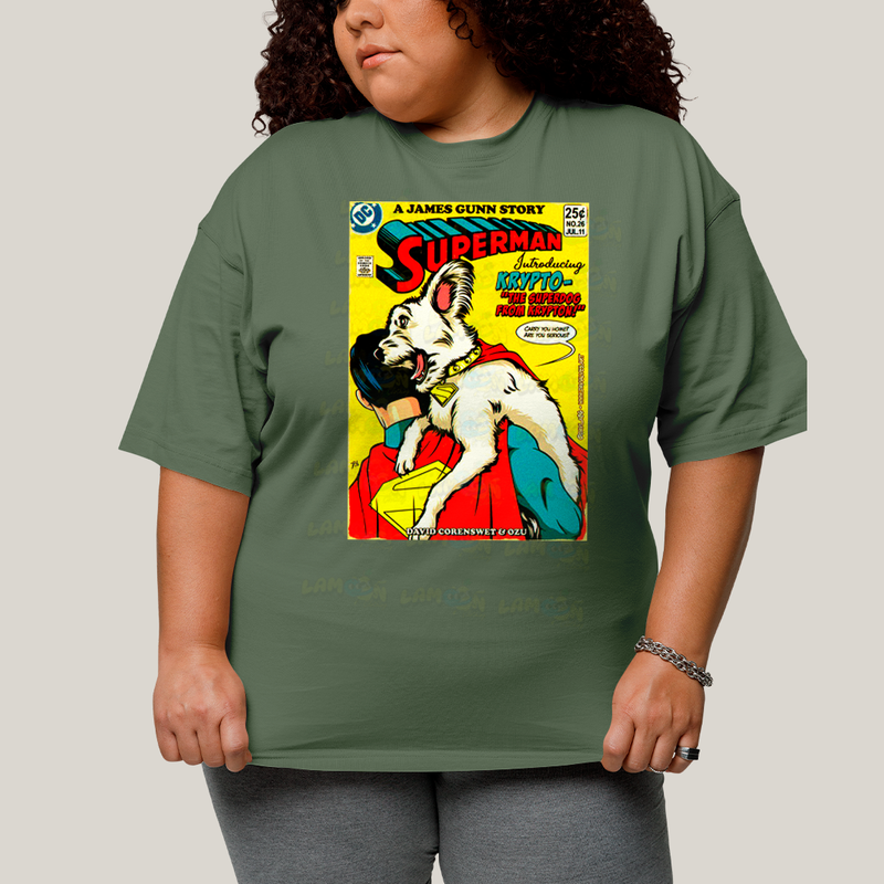 Camiseta Plus Size Algodão Unissex T shirt Superman & Krypto Supercão HQ