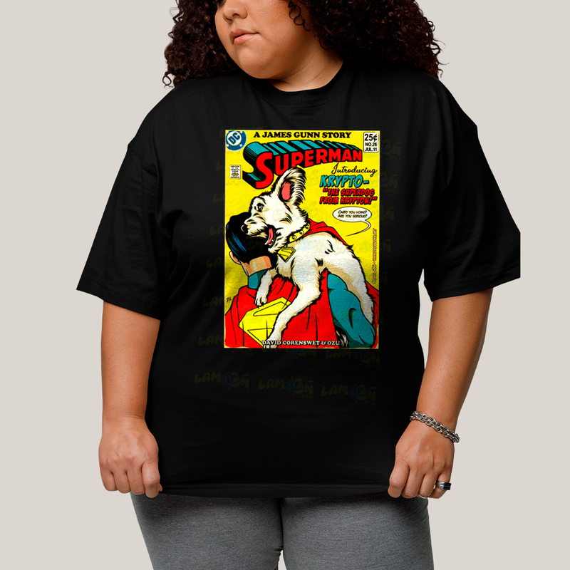 Camiseta Plus Size Algodão Unissex T shirt Superman & Krypto Supercão HQ