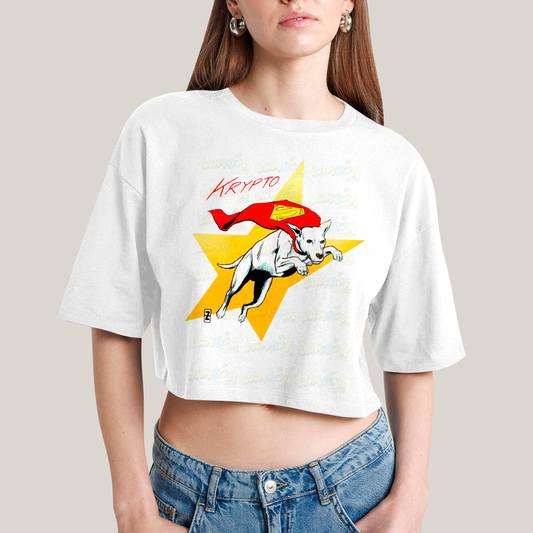 Cropped Oversized Algodão Unissex T shirt Superman Supercão Krypto Star