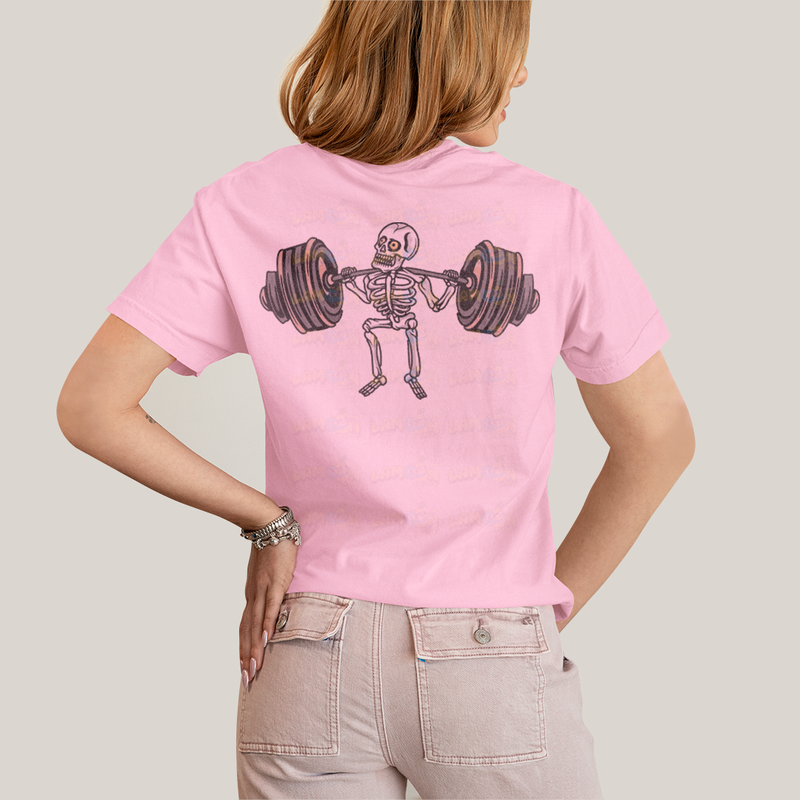 Camiseta Algodão Unissex T shirt Academia Rock in Roll Leg Day - Frente e Costas