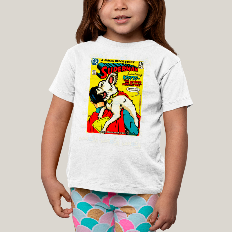 Camiseta Infantil Algodão Unissex T shirt Superman & Krypto Supercão HQ