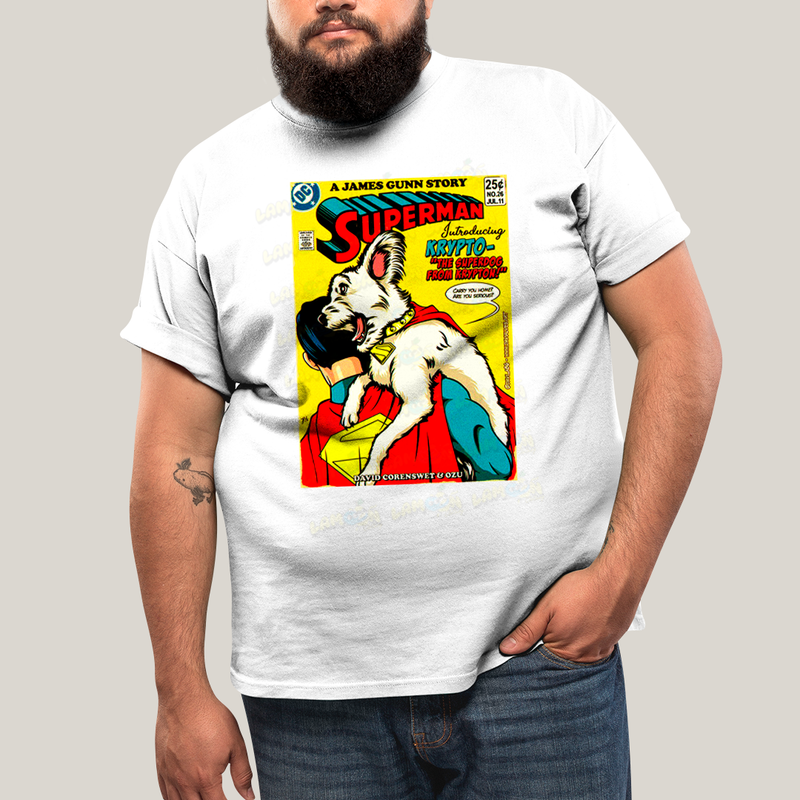 Camiseta Plus Size Algodão Unissex T shirt Superman & Krypto Supercão HQ
