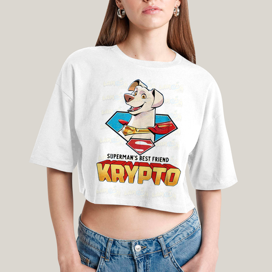 Cropped Oversized Algodão Unissex T shirt Superman Supercão Krypto