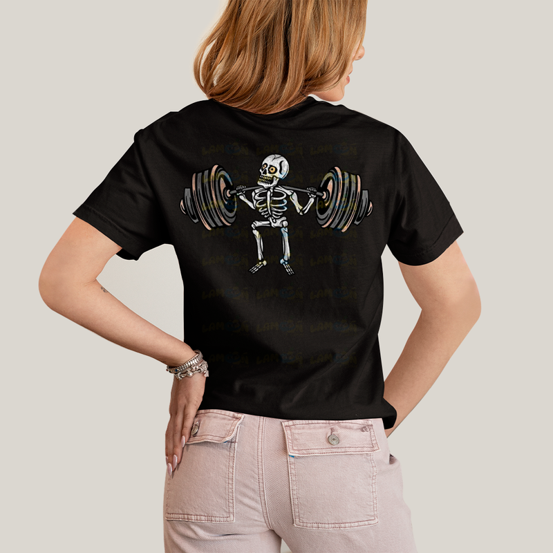 Camiseta Algodão Unissex T shirt Academia Rock in Roll Leg Day - Frente e Costas