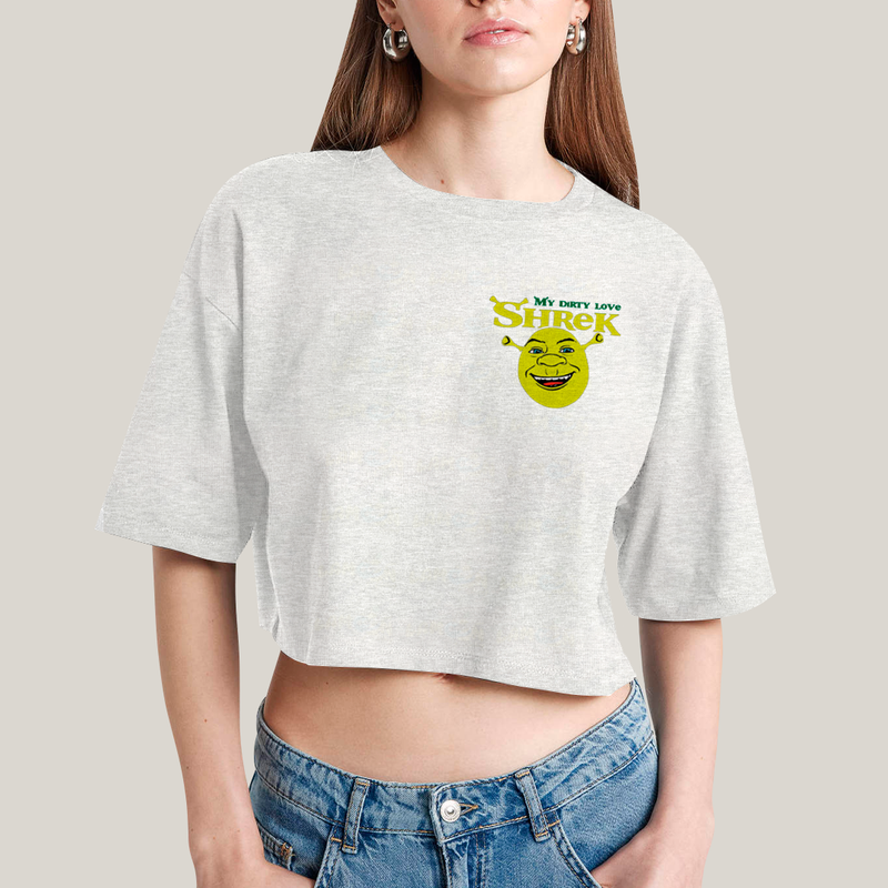 Cropped Oversized Algodão Unissex T shirt Shrek & Fiona BFF ou casal FC