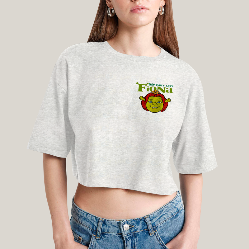Cropped Oversized Algodão Unissex T shirt Shrek & Fiona BFF ou casal FC