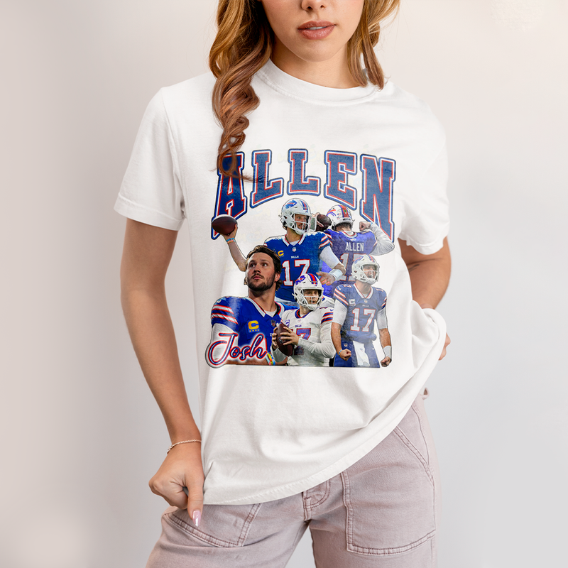 Camiseta Algodão Unissex T shirt -Josh Allen 17 Jogador de Futebol Americano FC