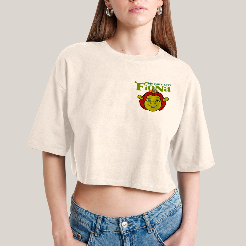 Cropped Oversized Algodão Unissex T shirt Shrek & Fiona BFF ou casal FC