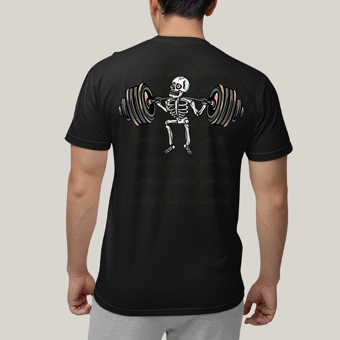 Camiseta Algodão Unissex T shirt Academia Rock in Roll Leg Day - Frente e Costas