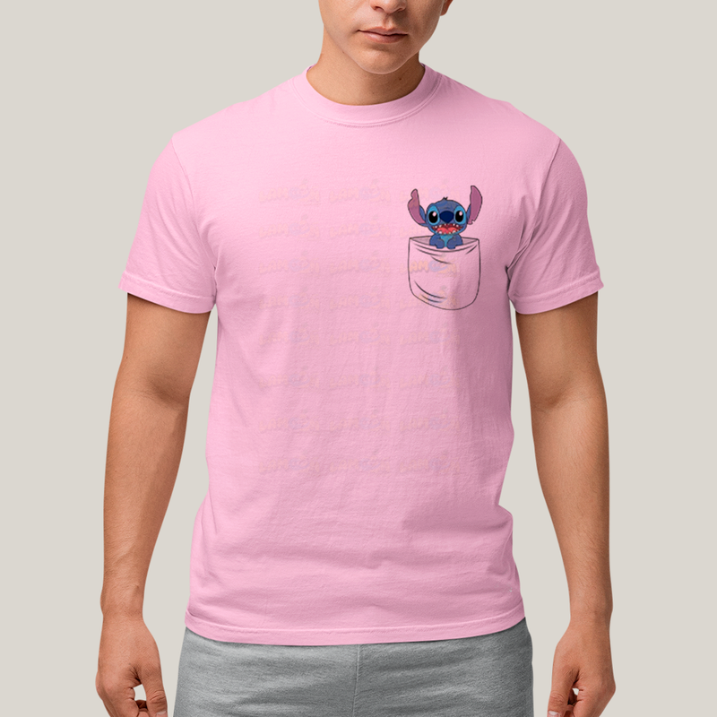 Camiseta Algodão Unissex T shirt Lilo & Stitch Bolso F/C