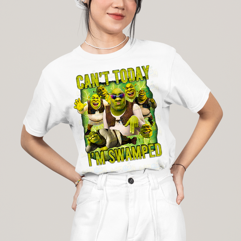 Camiseta Algodão Unissex T shirt Graphic Tee Sherek Meme cant today im swamped