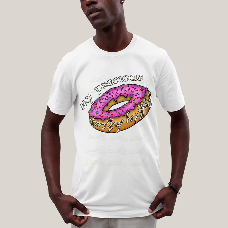 Camiseta Algodão Unissex T shirt - O Senhor dos Anéis Meu Precioso donuts rosquinha rosa my precious