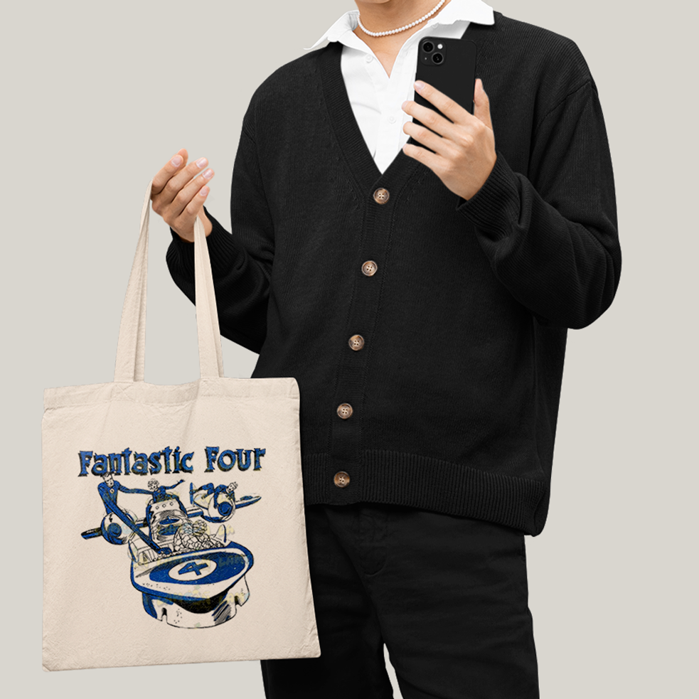 Sacola Ecobag Bolsa 38X40 Algodão- Quarteto Fantástico Nave