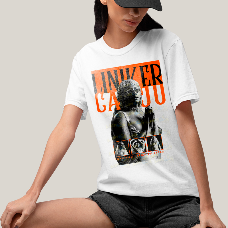 Camiseta Algodão Unissex T shirt - Cantora Liniker Caju Retrô take your time to relax