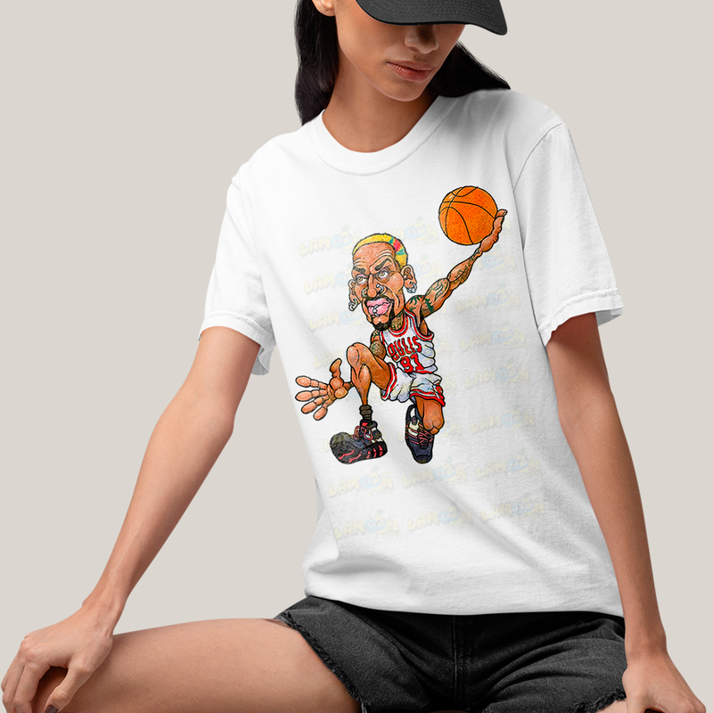 Camiseta Algodão Unissex T shirt Dennis Rodman Jogador De Basquete caricatura