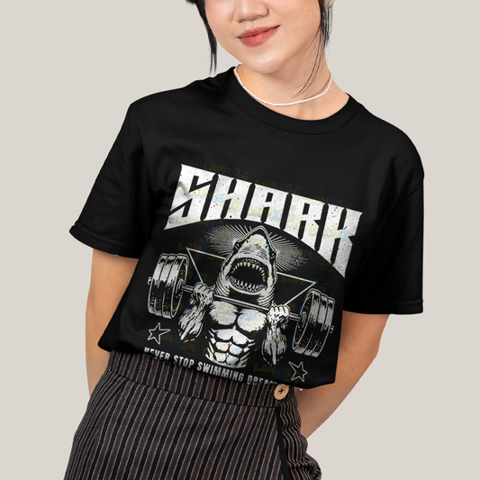 Camiseta Algodão Unissex T shirt - Shark Maromba academia tubarão