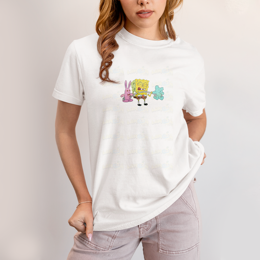 Camiseta Algodão Unissex T shirt Academia Bob Esponja Frente e Costas