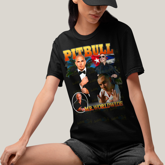 Camiseta Algodão Unissex T shirt Graphic Tee Pitbull Mr Worldwide