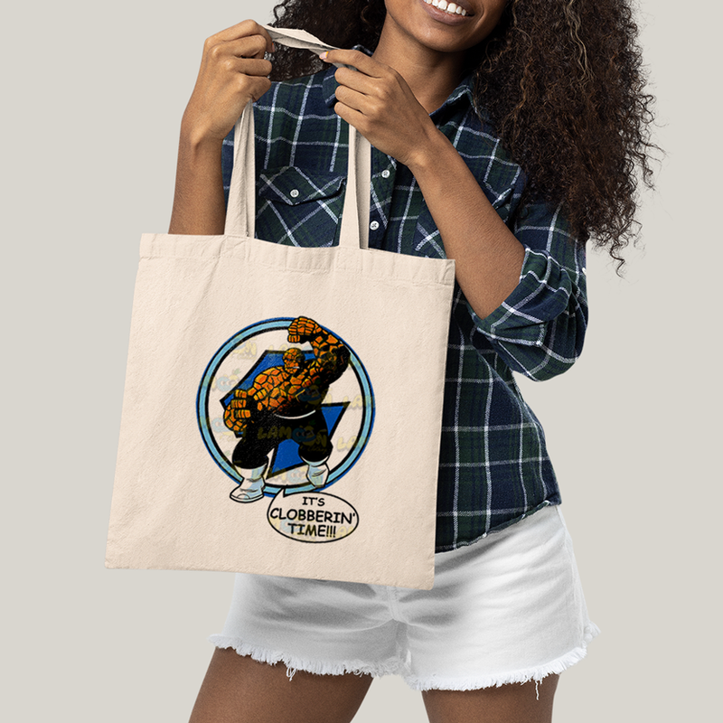 Sacola Ecobag Bolsa 38X40 Algodão- Quarteto Fantástico O Coisa Tá na Hora do Pau