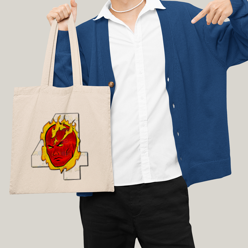 Sacola Ecobag Bolsa 38X40 Algodão- Quarteto Fantástico Logo Tocha Humana