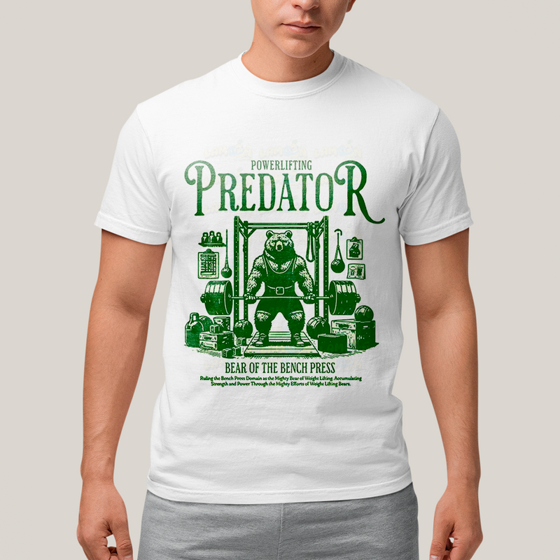 Camiseta Algodão Unissex T shirt Powerlifting Predator Urso Maromba Academia