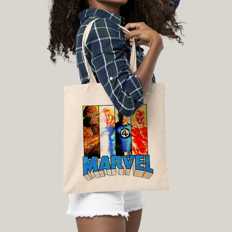 Sacola Ecobag Bolsa 38X40 Algodão- Quarteto Fantástico Marvell Retrô