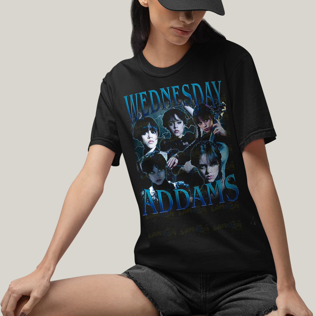 Camiseta Algodão Unissex T shirt Graphic Tee Wednesday Addams Wandinha Gótica