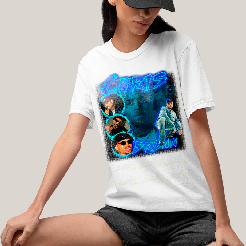 Camiseta Algodão Unissex T shirt Graphic Tee Chris Brown Azul