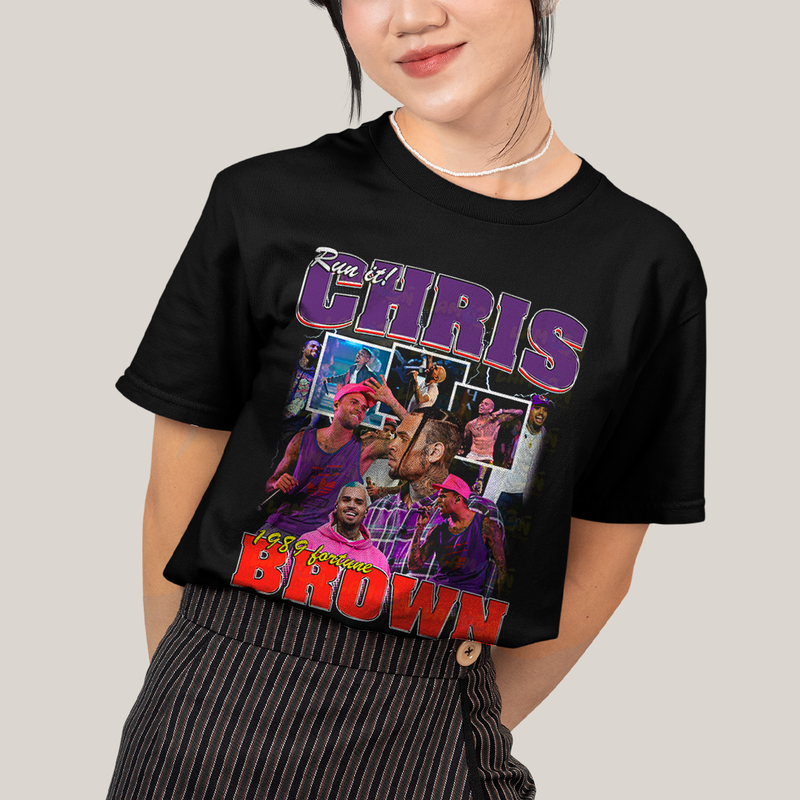 Camiseta Algodão Unissex T shirt Graphic Tee Chris Brown 1989 Run It