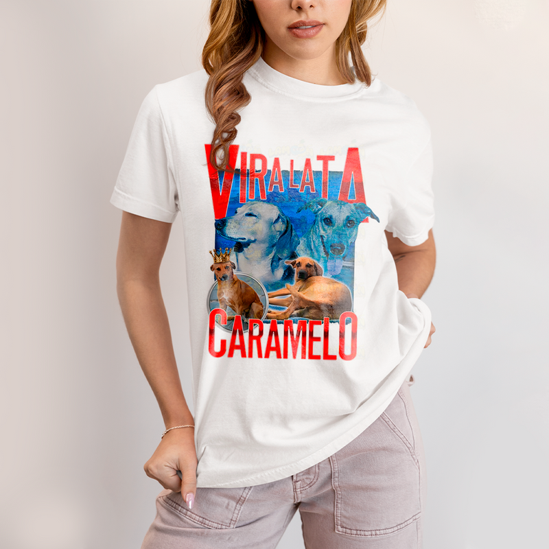 Camiseta Algodão Unissex T shirt Graphic Tee Vira Lata Caramelo Cachorro Rei