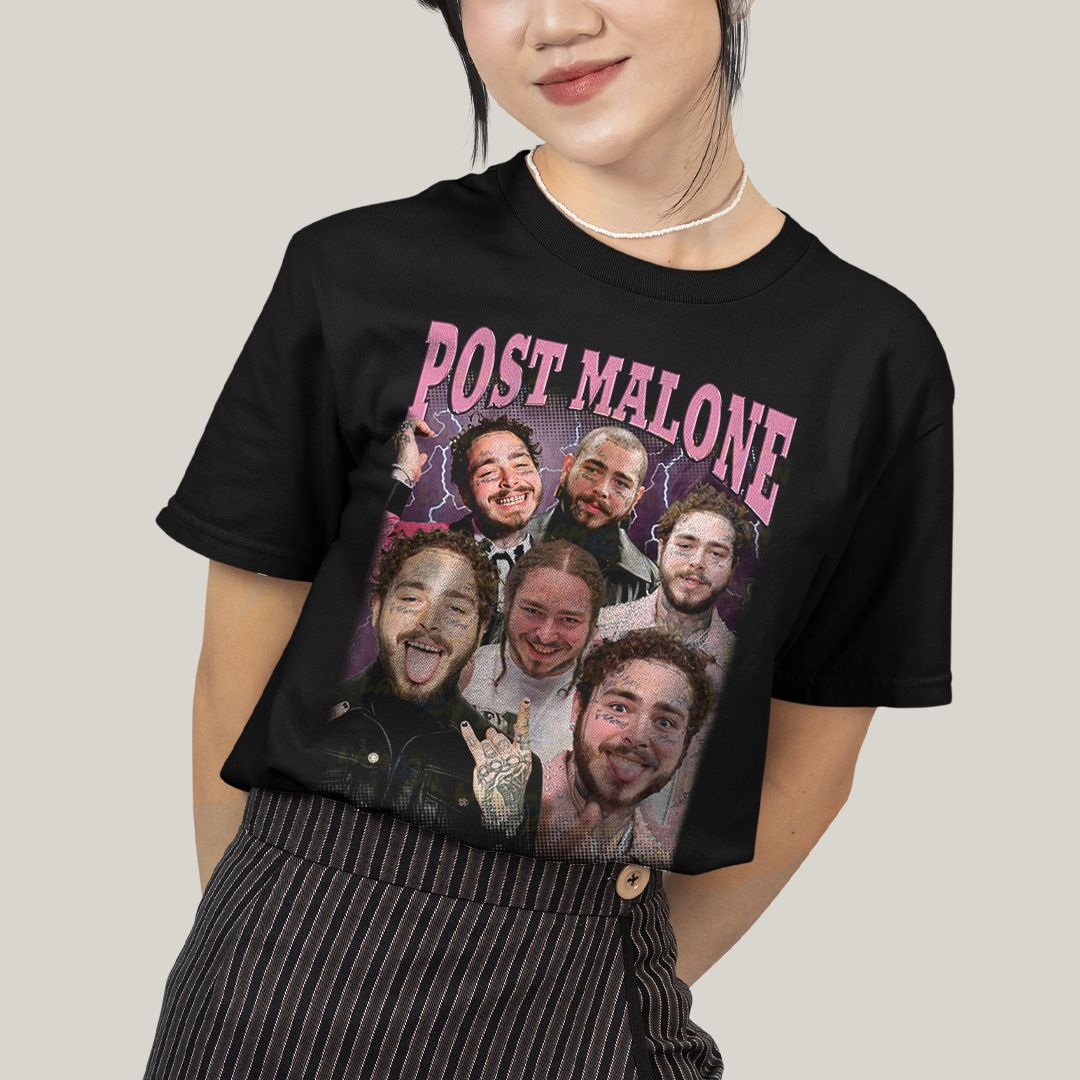 Camiseta Algodão Unissex T shirt Graphic Tee Post Malone Raio rosa