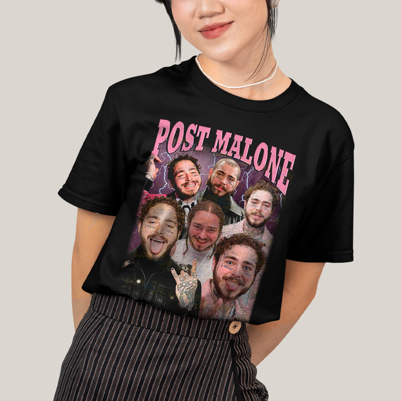Camiseta Algodão Unissex T shirt Graphic Tee Post Malone Raio rosa