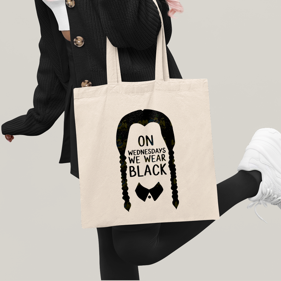 Sacola Ecobag Bolsa 38X40 Algodão- Wandinha Na Quarta Feira Usamos Preto