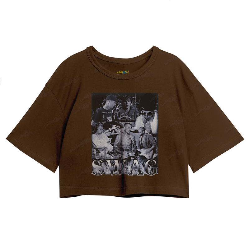 Cropped Oversized Algodão Justin Bieber Swag Black White