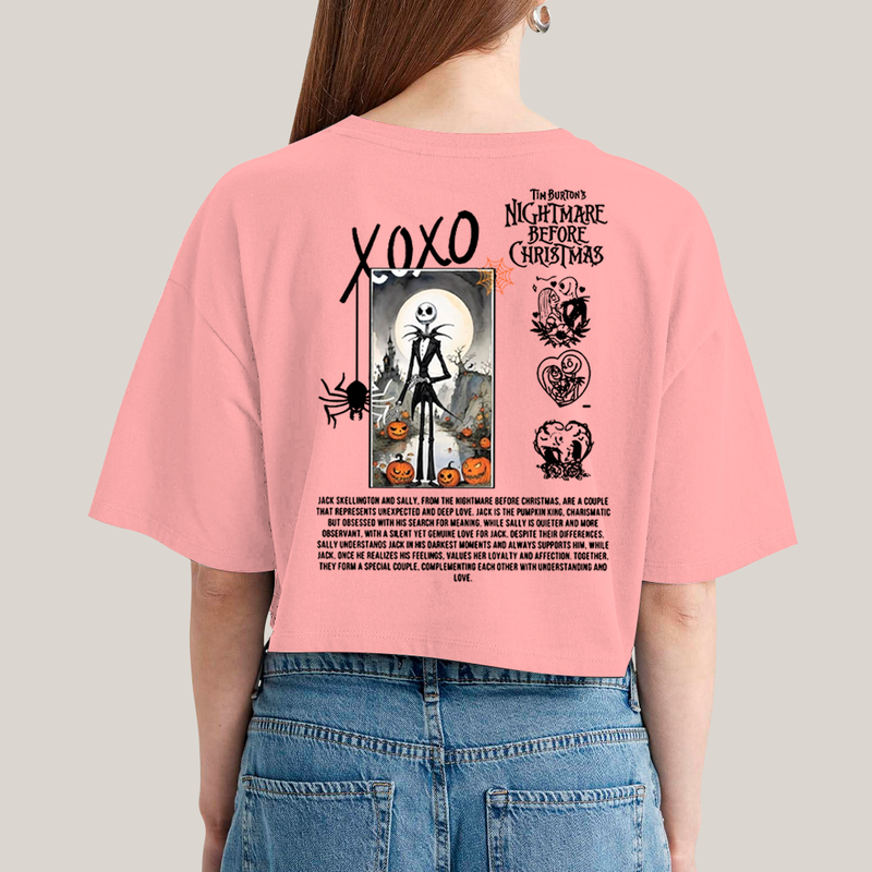 Cropped Oversized Algodão Unissex T shirt Jack Skellington & Sally  BFF ou casal FC