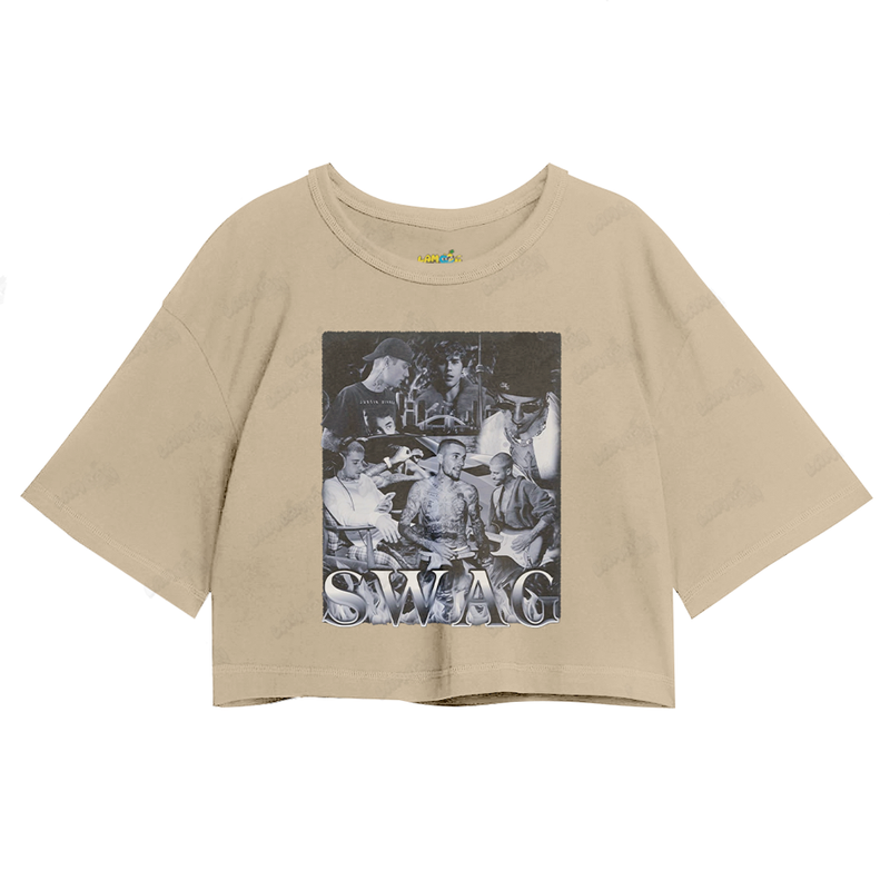 Cropped Oversized Algodão Justin Bieber Swag Black White