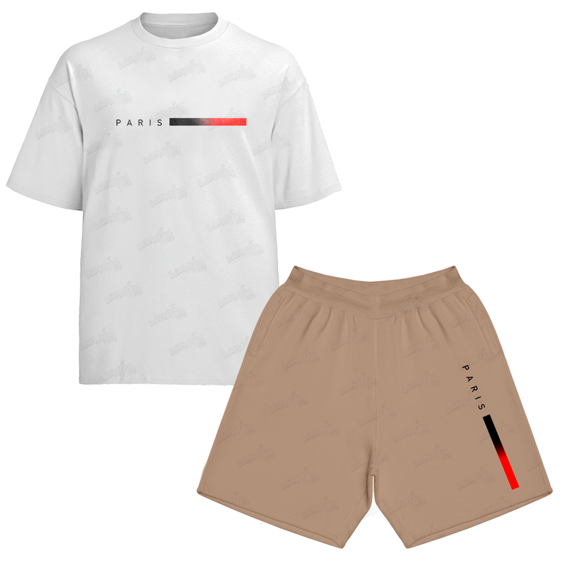 Kit Camiseta e Bermuda Moletom Paris Red and Black