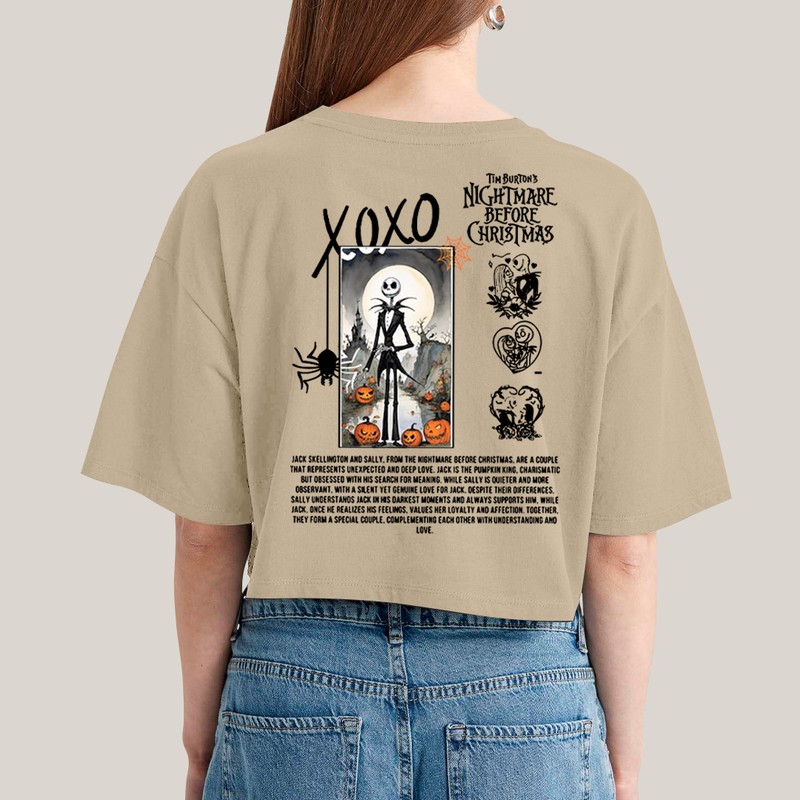Cropped Oversized Algodão Unissex T shirt Jack Skellington & Sally  BFF ou casal FC