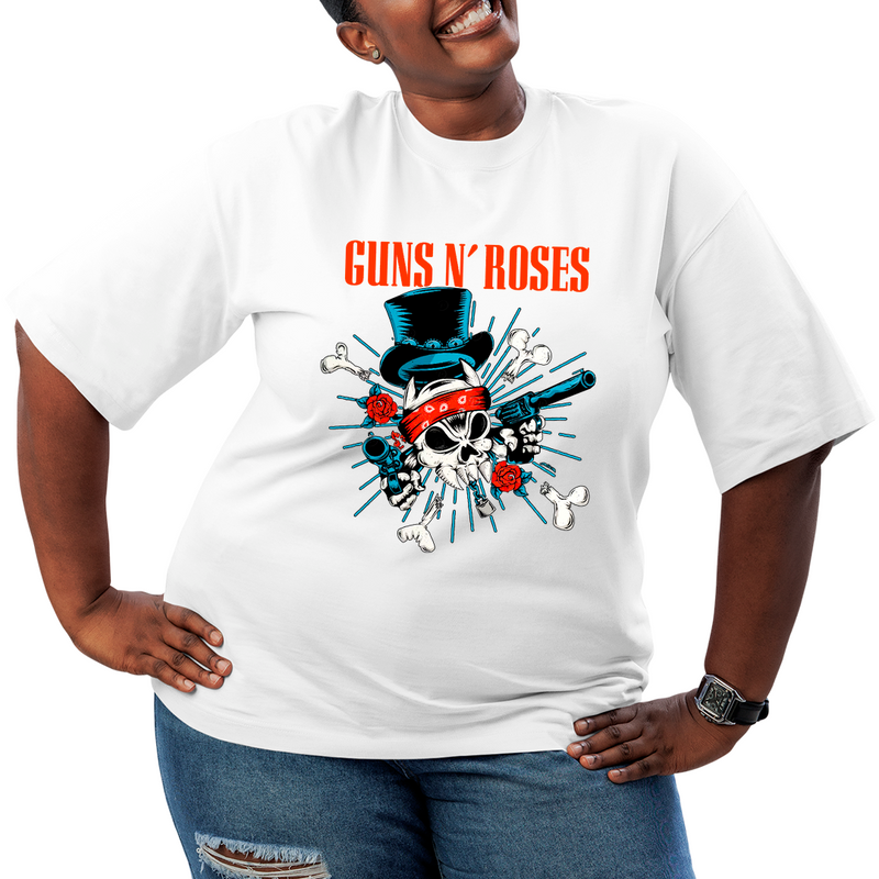 Camiseta Plus Size Roses Banda Caveira Gun