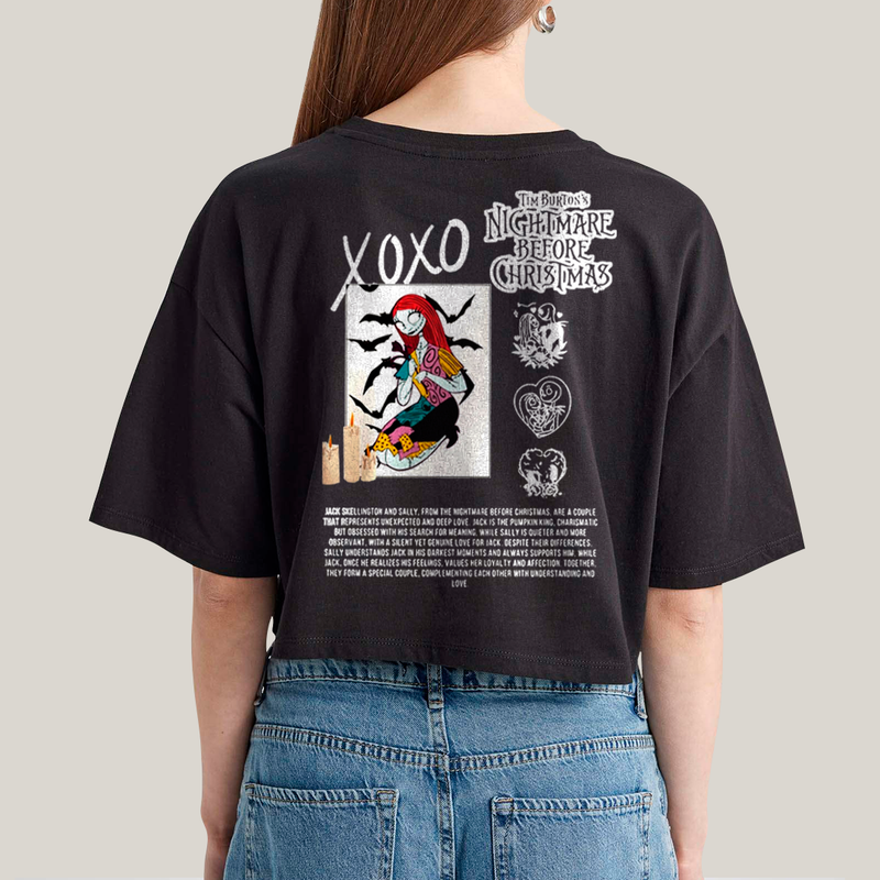 Cropped Oversized Algodão Unissex T shirt Jack Skellington & Sally  BFF ou casal FC