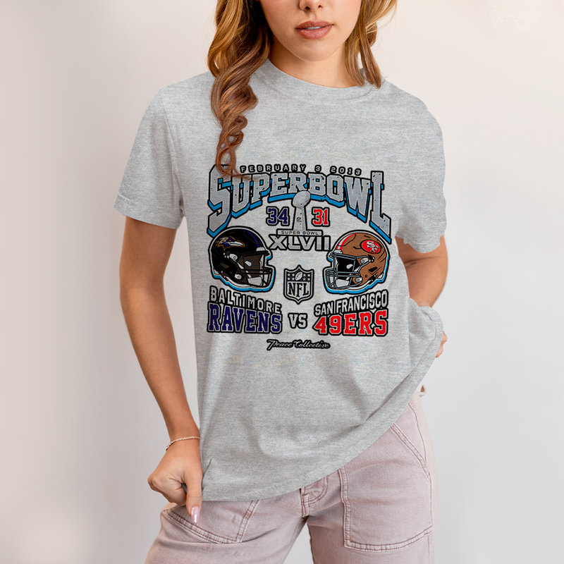Camiseta Algodão Unissex T shirt - Superbowl Baltimore Ravens vs San Francisco 49ers futebol americano