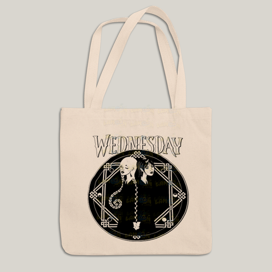 Sacola Ecobag Bolsa 38X40 Algodão- Wandinha Wednesday Black White