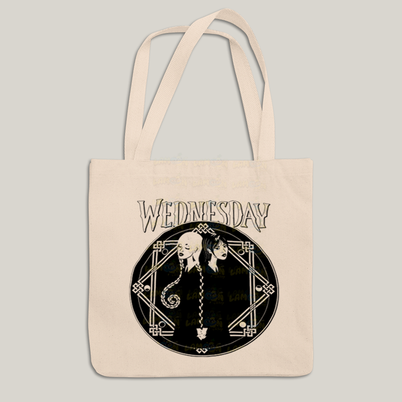 Sacola Ecobag Bolsa 38X40 Algodão- Wandinha Wednesday Black White