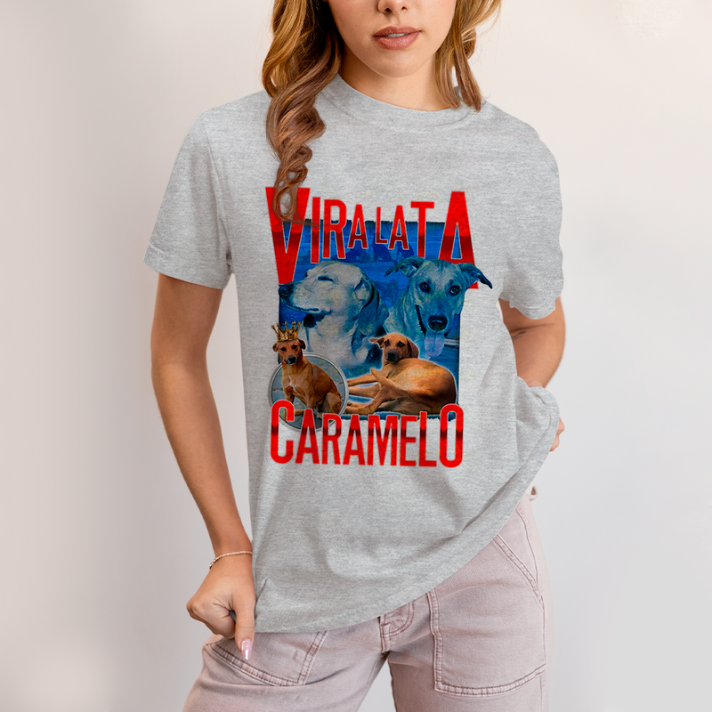 Camiseta Algodão Unissex T shirt Graphic Tee Vira Lata Caramelo Cachorro Rei
