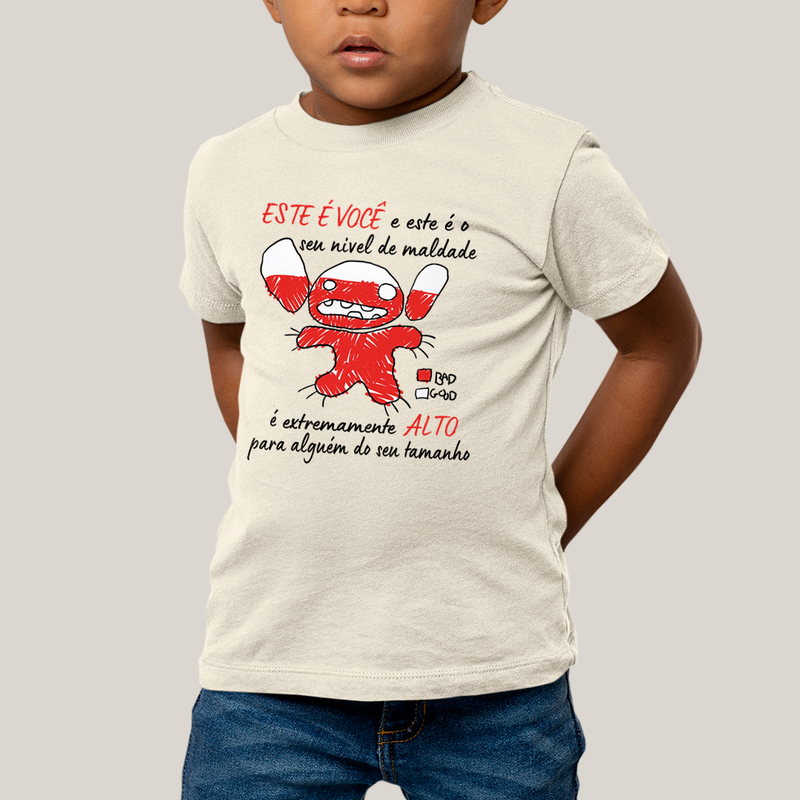 Camiseta Infantil Algodão Unissex T shirt Lilo & Stitch Seu Nível de Maldade